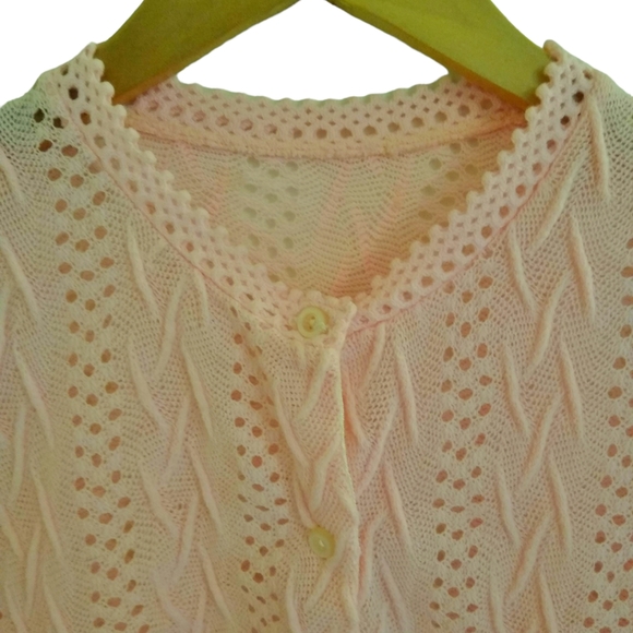 Vtg 60s Pink Knit Cardigan - Picture 5 of 5